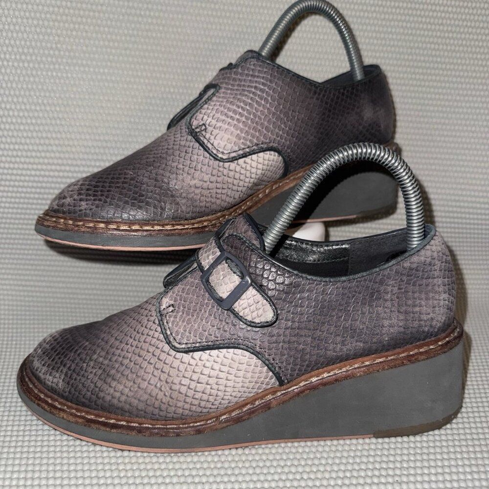 Camper Magna Wedge Snakeskin Embossed Oxford Monk Strap Shoes Size EU 38 US 7.5
